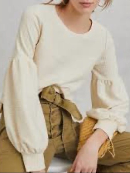 Anthropologie Bayleigh Cream Textured Cropped Top